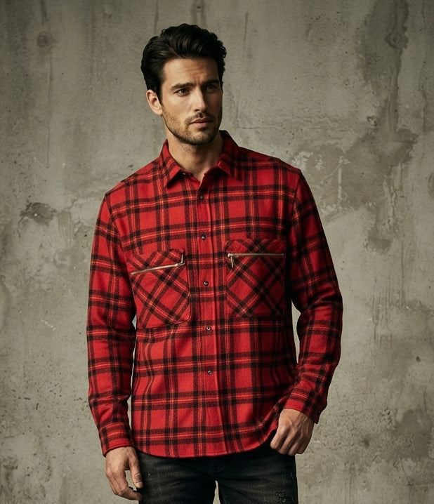 Camicia in Flanella Check con Tasche Zip Archive Collection