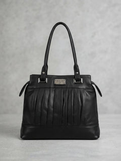 Borsa a Spalla in Vera Pelle Nera con Pieghe – Valentina Italia