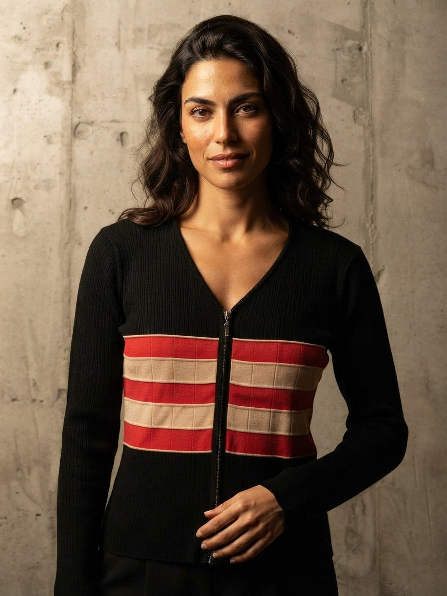 Cardigan con Zip e Inserti Rigati Intrama