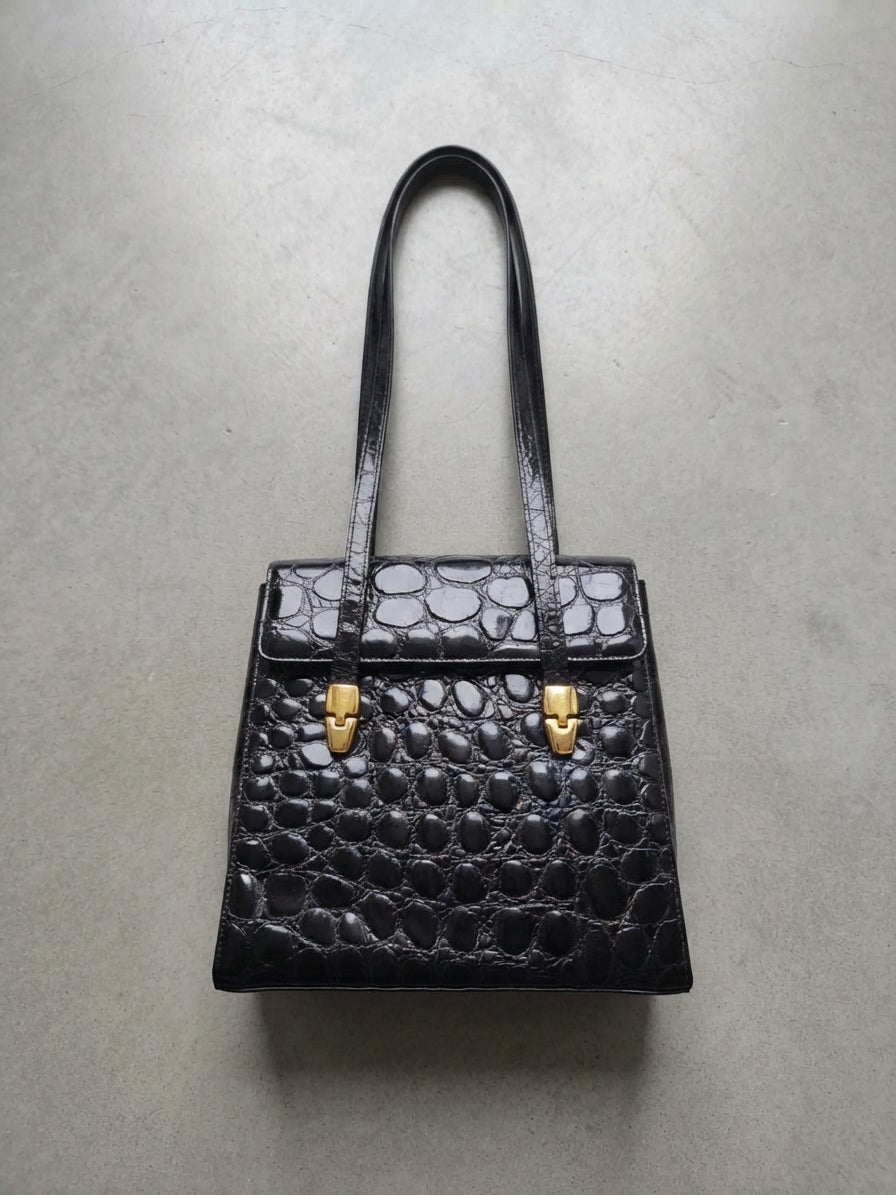 Borsa a Tracolla / Spalla Vintage in Pelle Stampata Coccodrillo