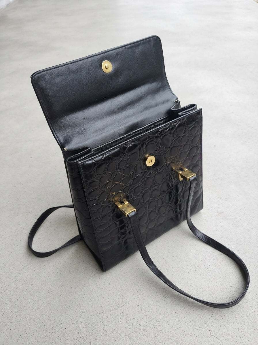 Borsa a Tracolla / Spalla Vintage in Pelle Stampata Coccodrillo