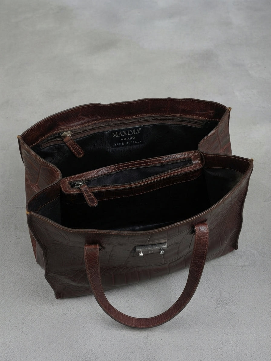 Borsa a Spalla in Pelle Stampata Coccodrillo – Maxima Milano