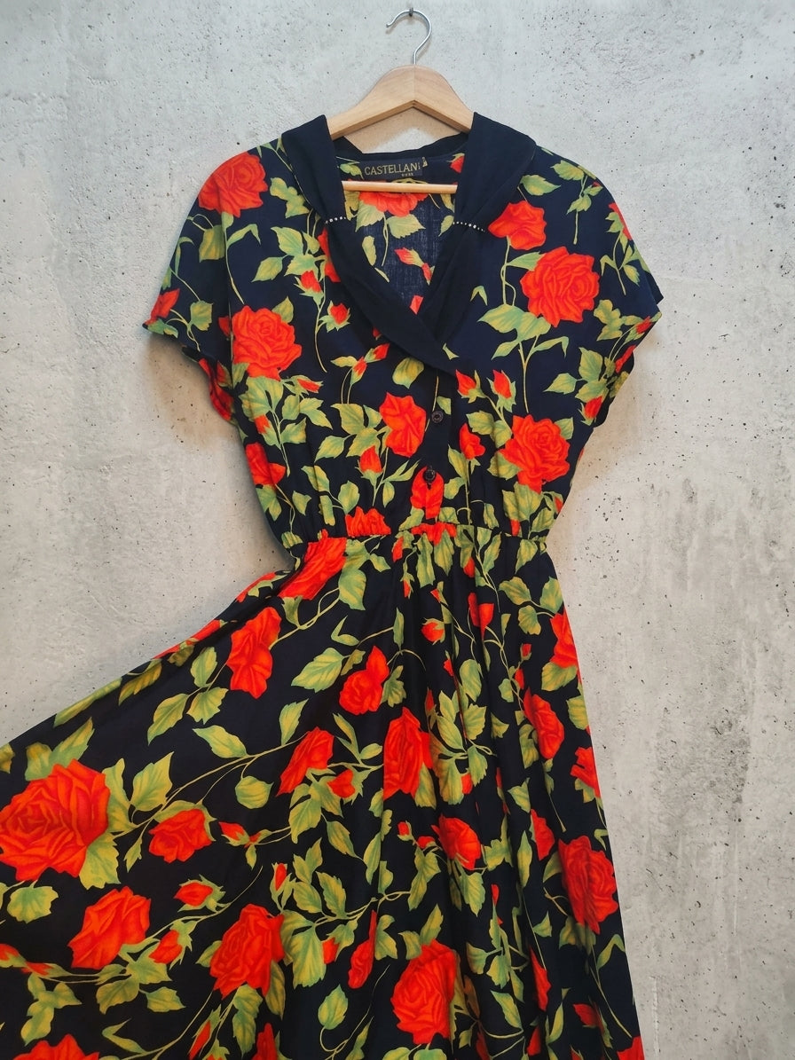 Abito Vintage Anni '80 "Castellani Roma" con Maxi Rose