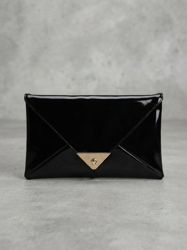 Pochette a Busta Elegante in Ecopelle Verniciata con Dettaglio Geometrico Dorato