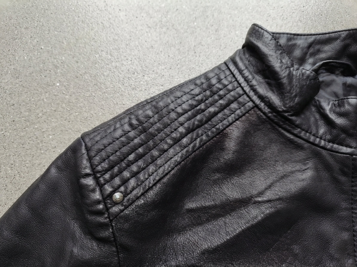 Giubbotto biker in vera pelle nera Made in Italy