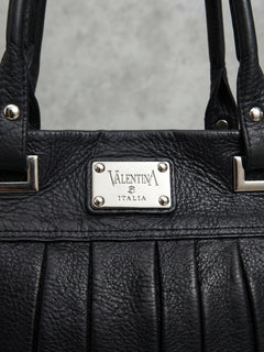 Borsa a Spalla in Vera Pelle Nera con Pieghe – Valentina Italia