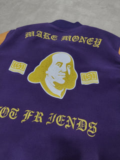 Giacca Varsity / Bomber Stile College Viola e Giallo "Make Money Not Friends"