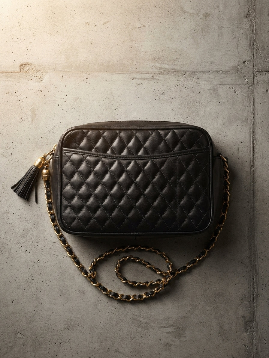 Bauletto Trapuntato in Vera Pelle con Catena Dorata