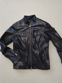 Giubbotto biker in vera pelle nera Made in Italy